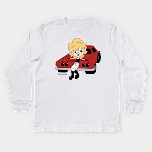 Hot Rod Hottie, Hot Rod Cartoon, Girl On Car Kids Long Sleeve T-Shirt